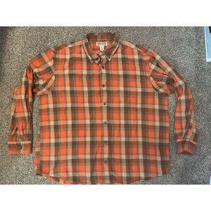 Duluth Trading Co Flannel Shirt Orange Navy Plaid Long Sleeve Button Up Men 2XL